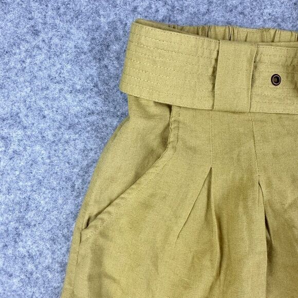 American Eagle Linen Blend Shorts Women S Mustard Yellow Belted Pleated Boho NEW - Picture 3 of 12